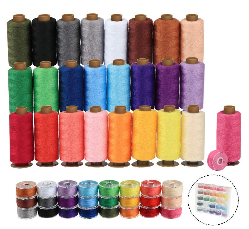 ilauke 50Pcs Thread for Sewing, 400 Yards Sewing Thread kit, Prewound Bobbins Hand & Machine, Sewing Machine Thread Assortment for Brother Singer Janome Juki Serger Machine, 25 Colors - Image 1